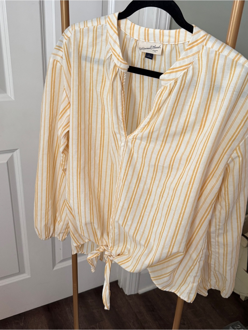 Universal Thread White and Yellow Striped Tie-Hem Blouse